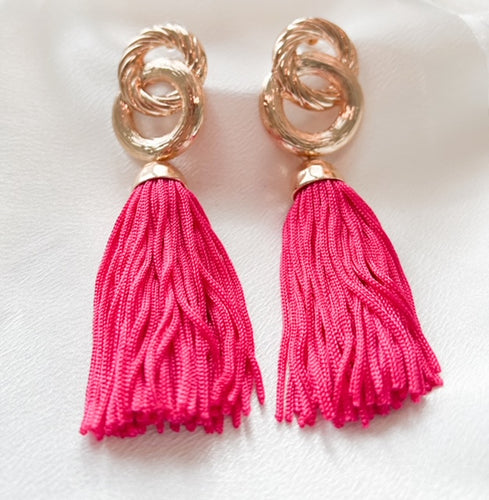 hot pink tassel earrings